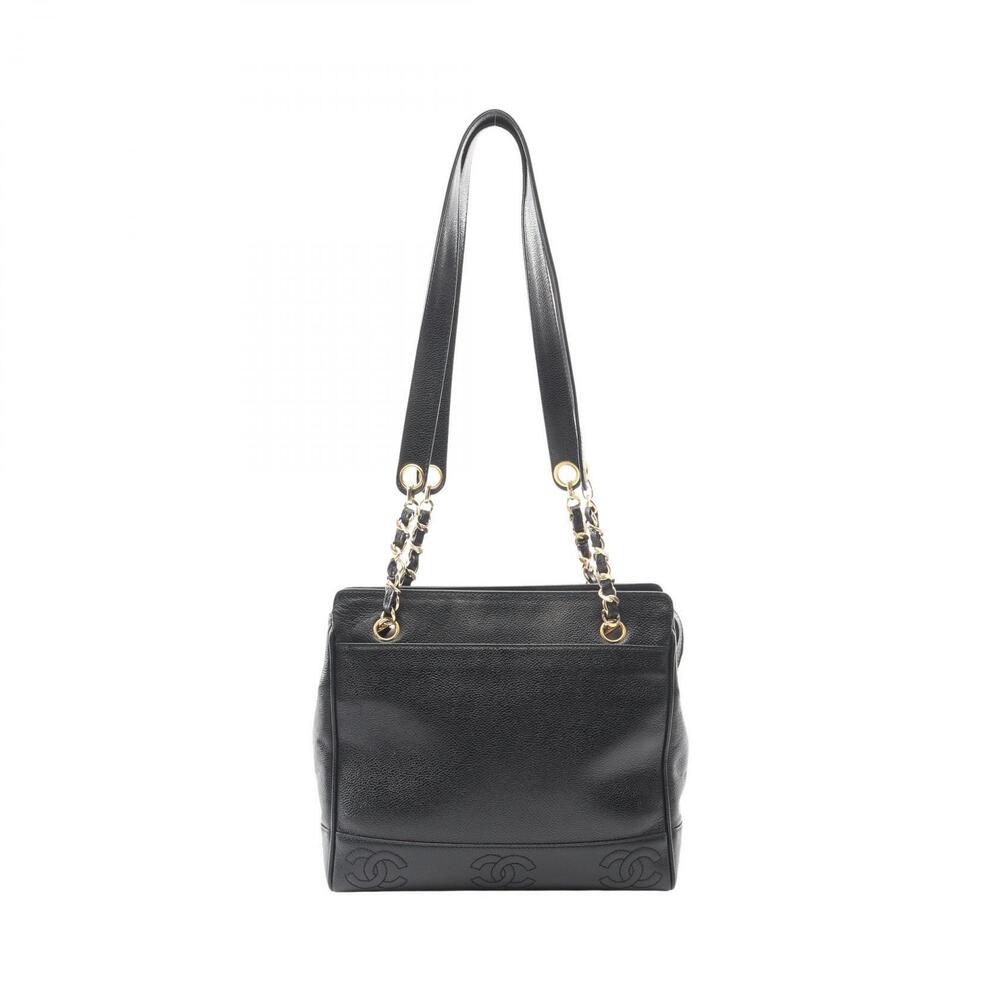 Chanel Triple Coco Mark Tote Bag Leather Calfskin Cowhide Black